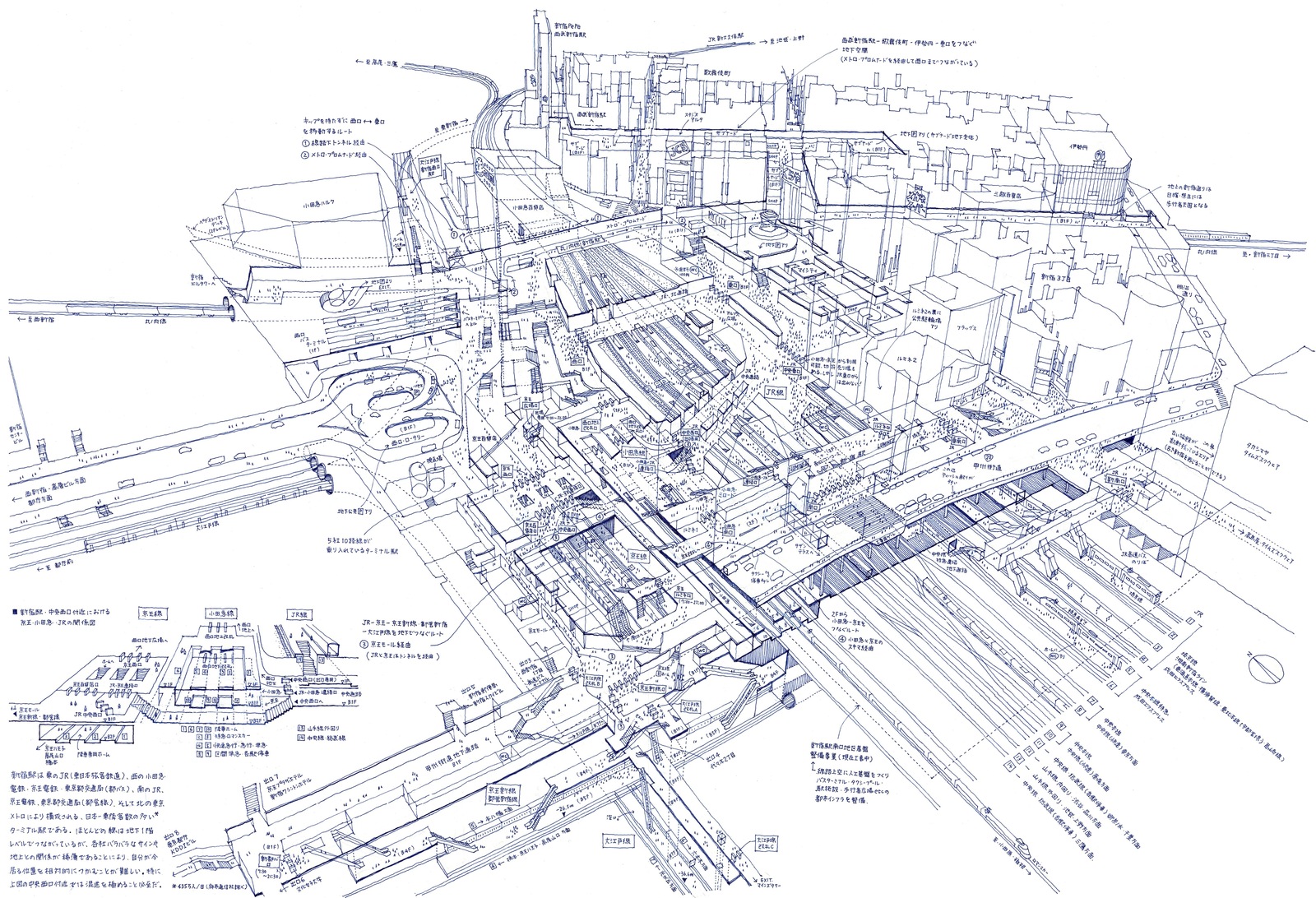 <a href="https://www.reddit.com/r/Tokyo/comments/82uy3d/3d_plan_of_shinjuku_station_by_tomoyuki_tanaka/">Попытка нарисовать</a> и сам Шиндзюку, и подземную сеть из тех 200+ выходов
